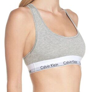 CALVIN KLEIN Modern Cotton Unlined Heather Grey White Bralette Bra Womens S
